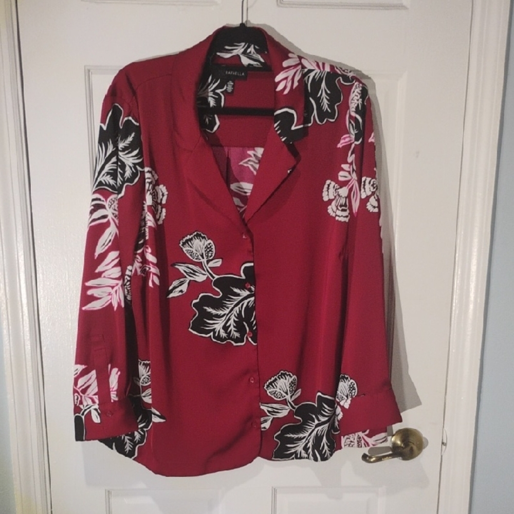 Rafaella Burgundy and Black Floral Button Down Shirt